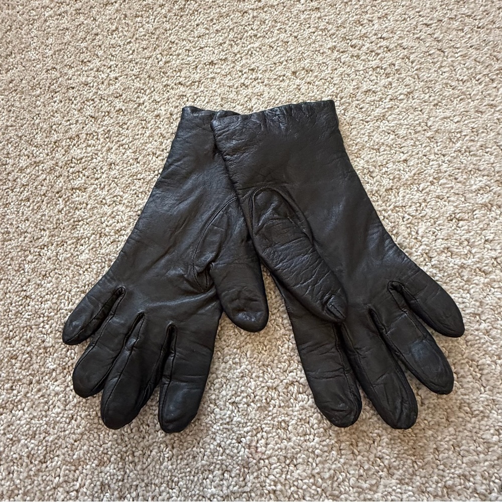 Womens Vintage Black Leather Gloves Sz 8 Lined Driving Fall Winter Classic Retro - Picture 5 of 14